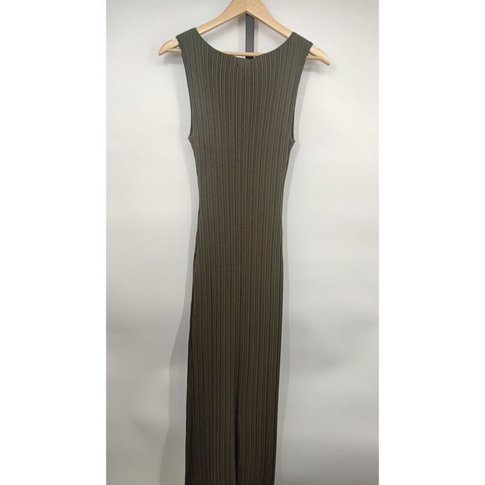 Quince Womens Cotton Cashmere Ribbed Sleeveless Midi Dress Olive M - Picture 2 of 2